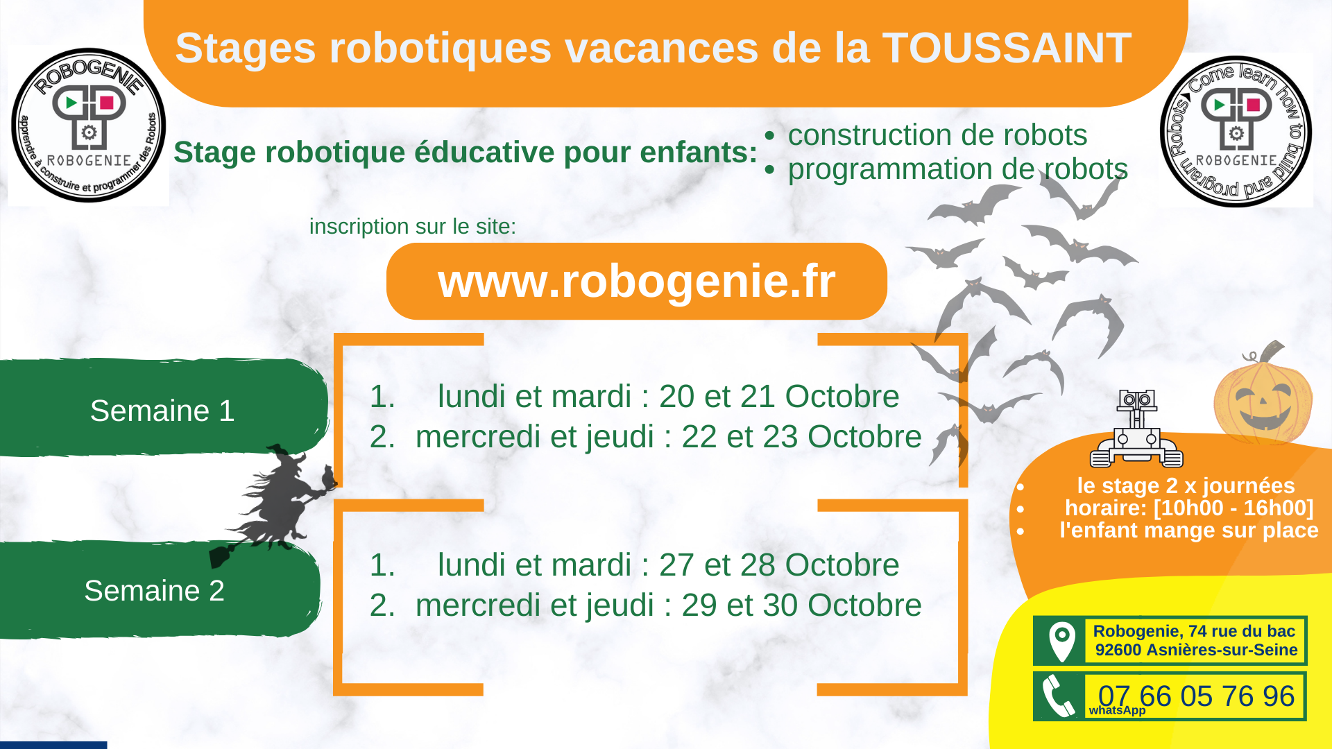 stage robotiques vacances de la Toussaint