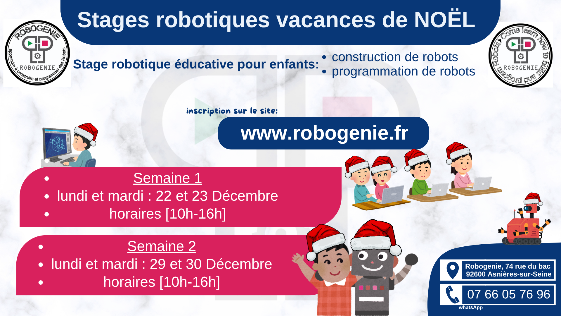 Nouveau stage robotique noel ROBOGENIE facebook